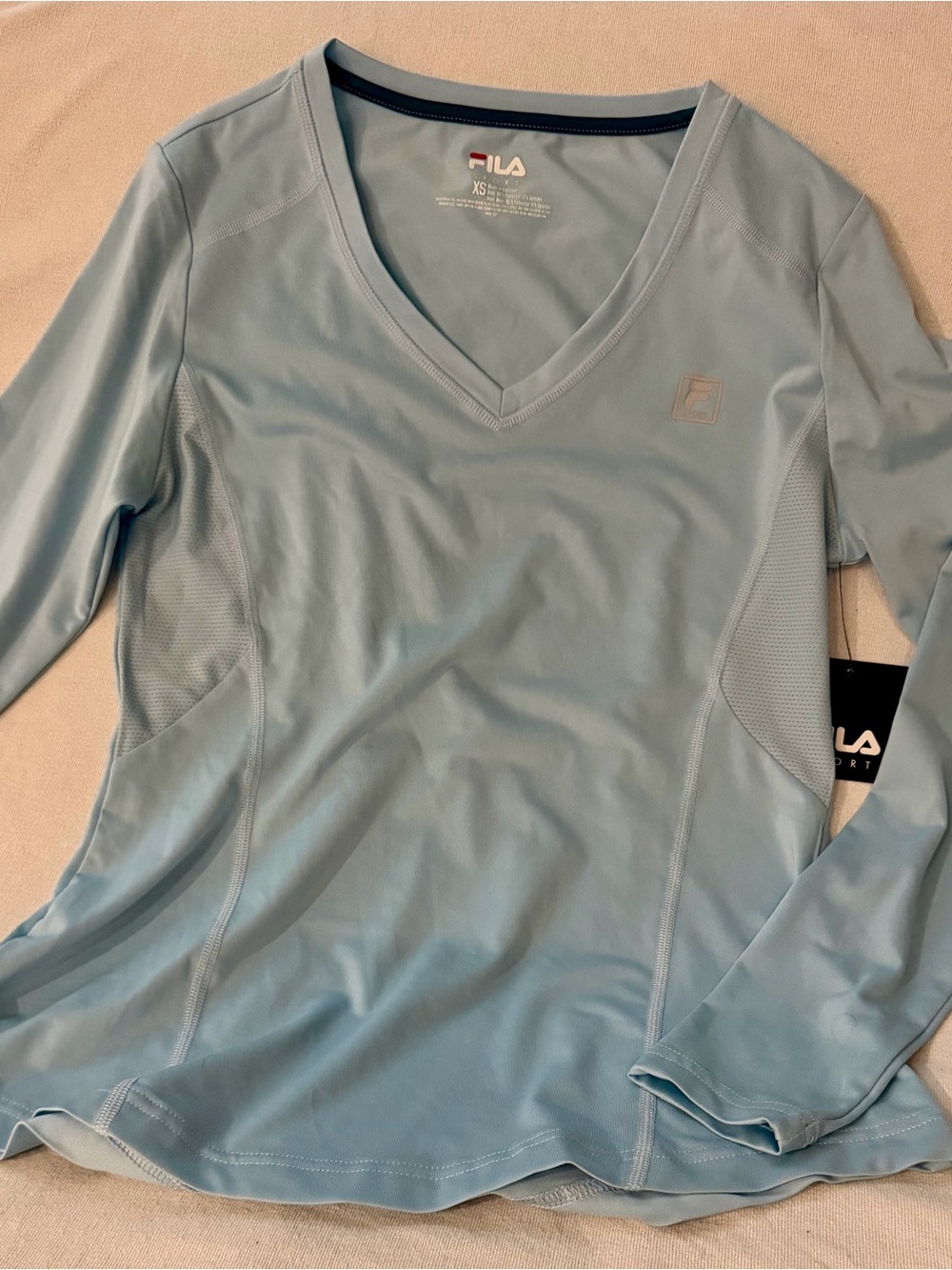 NWT Fila Sport Light Blue V-Neck Long Sleeve Activewear Top - XS